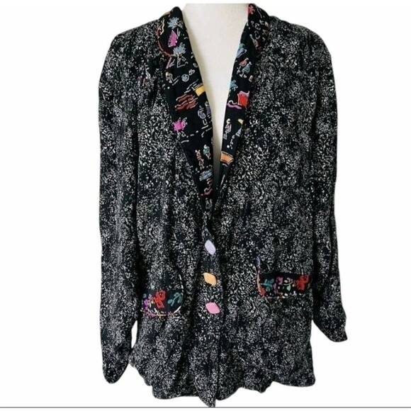 Platinum By Dorothy Schoelen Vintage 80s Abstract Funky Blazer Jacket Women SZ M - Picture 3 of 16